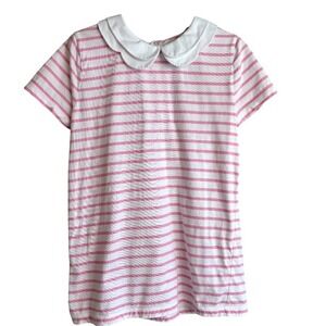 Jacadi Paris Girls 12 years 152 cm Pink White Striped Peter Pan Collar Tee T-shi